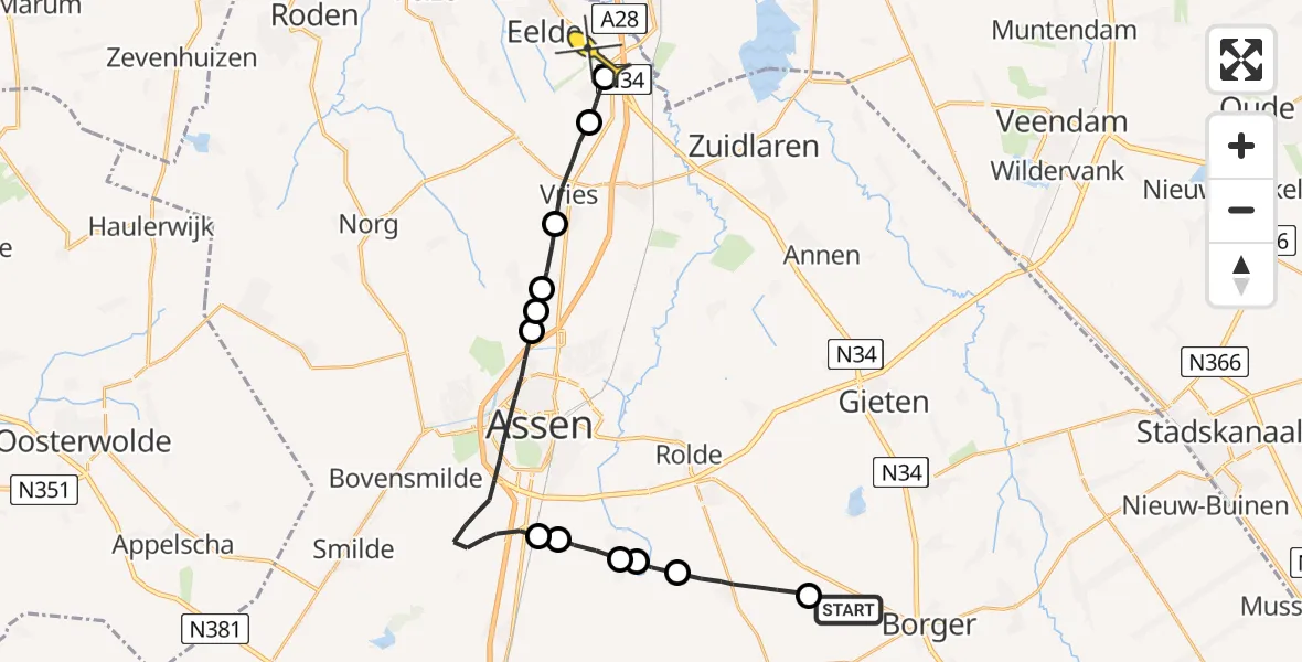 Routekaart van de vlucht: Lifeliner 4 naar Groningen Airport Eelde