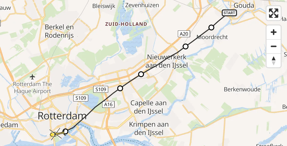 Routekaart van de vlucht: Lifeliner 2 naar Erasmus MC