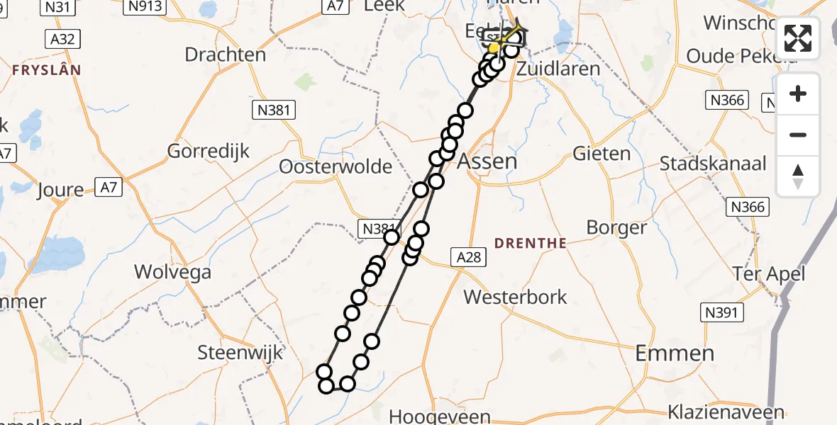 Routekaart van de vlucht: Lifeliner 4 naar Groningen Airport Eelde