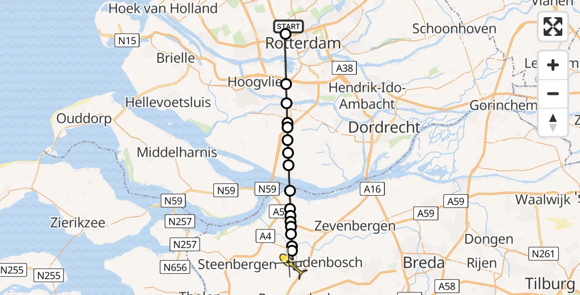 Routekaart van de vlucht: Lifeliner 2 naar Oud Gastel