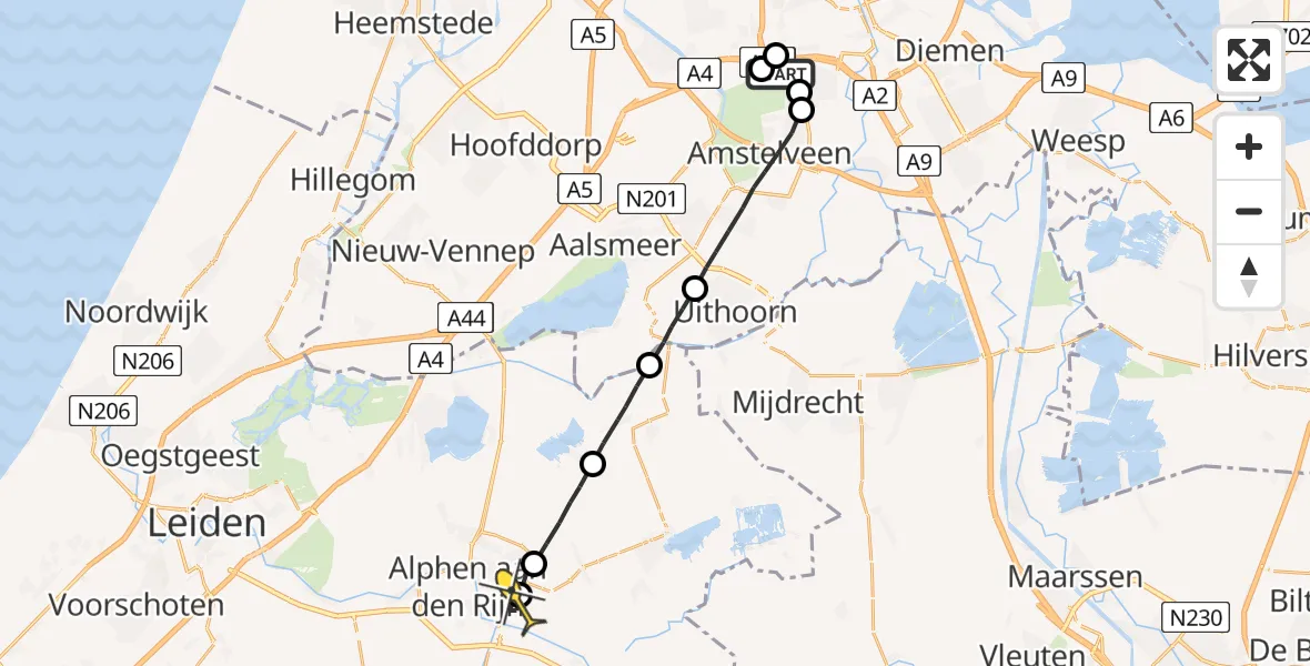 Routekaart van de vlucht: Lifeliner 1 naar Aarlanderveen