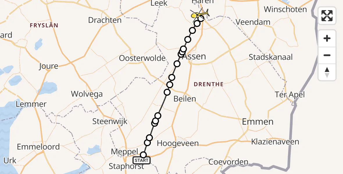 Routekaart van de vlucht: Lifeliner 4 naar Groningen Airport Eelde