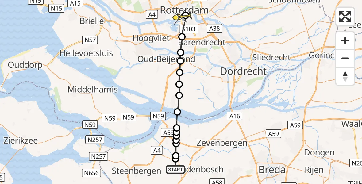 Routekaart van de vlucht: Lifeliner 2 naar Erasmus MC