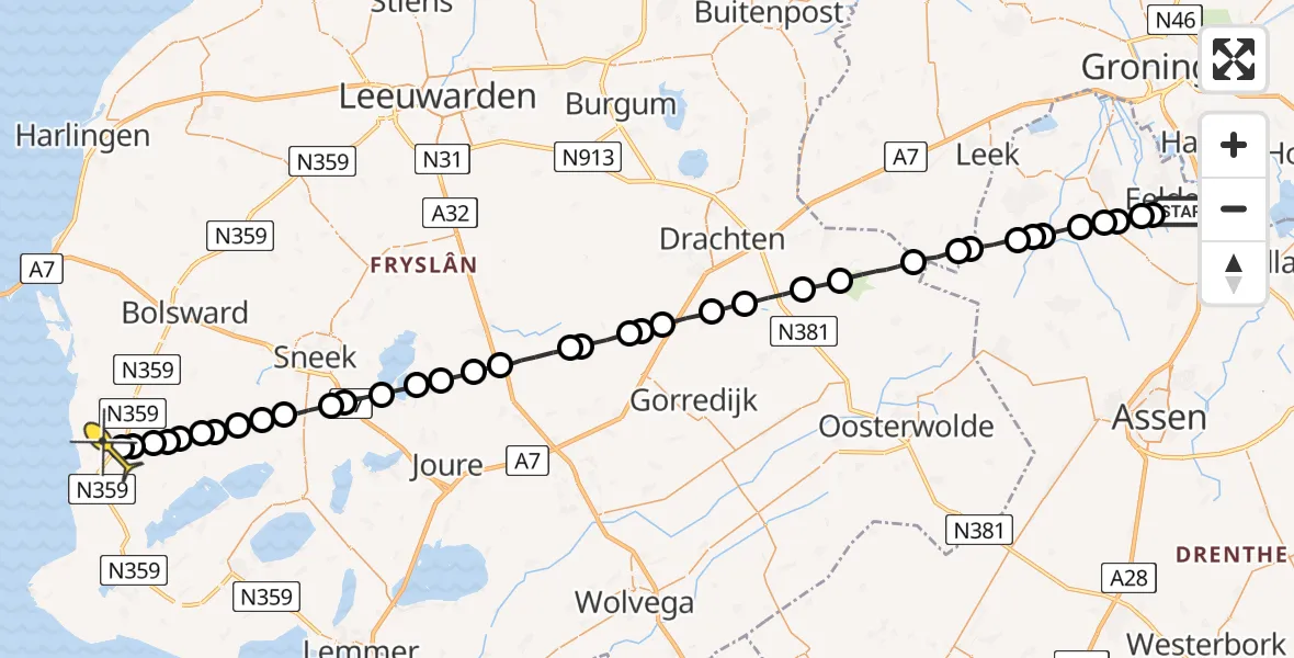 Routekaart van de vlucht: Lifeliner 4 naar Workum