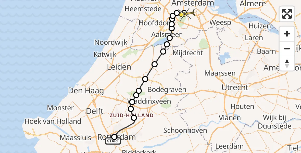 Routekaart van de vlucht: Lifeliner 1 naar VU Medisch Centrum Amsterdam