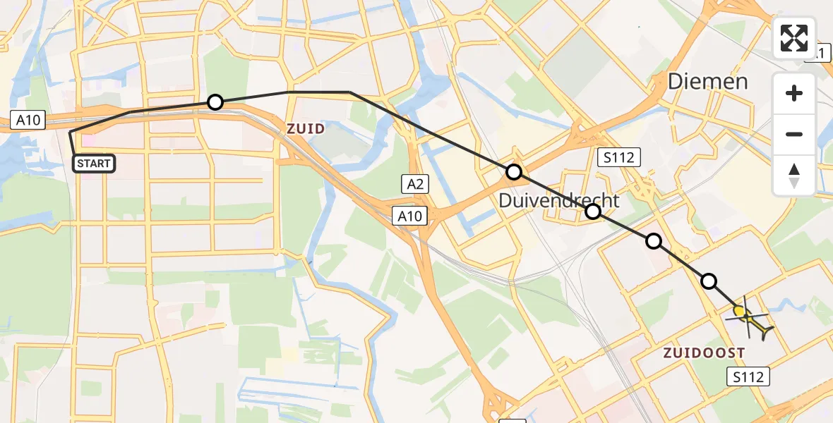 Routekaart van de vlucht: Lifeliner 1 naar Amsterdam