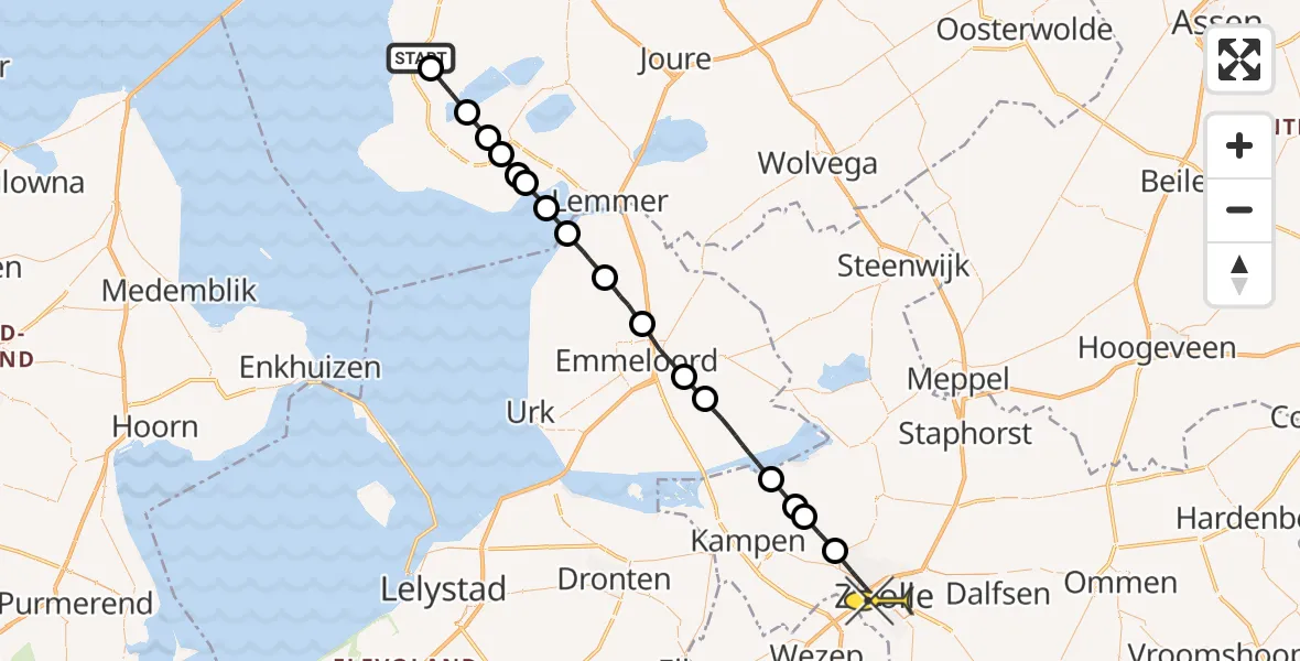 Routekaart van de vlucht: Lifeliner 4 naar Zwolle