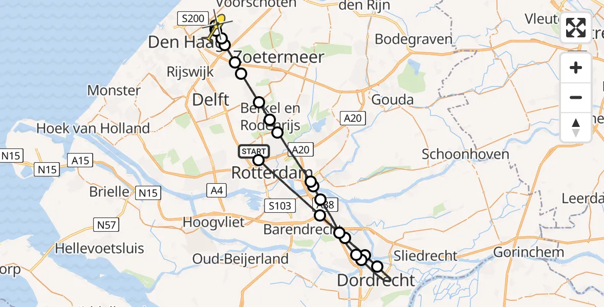 Routekaart van de vlucht: Lifeliner 2 naar Den Haag