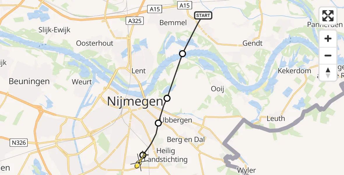 Routekaart van de vlucht: Lifeliner 3 naar Nijmegen