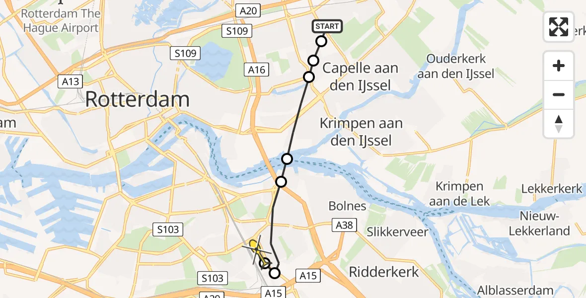 Routekaart van de vlucht: Lifeliner 2 naar Rotterdam