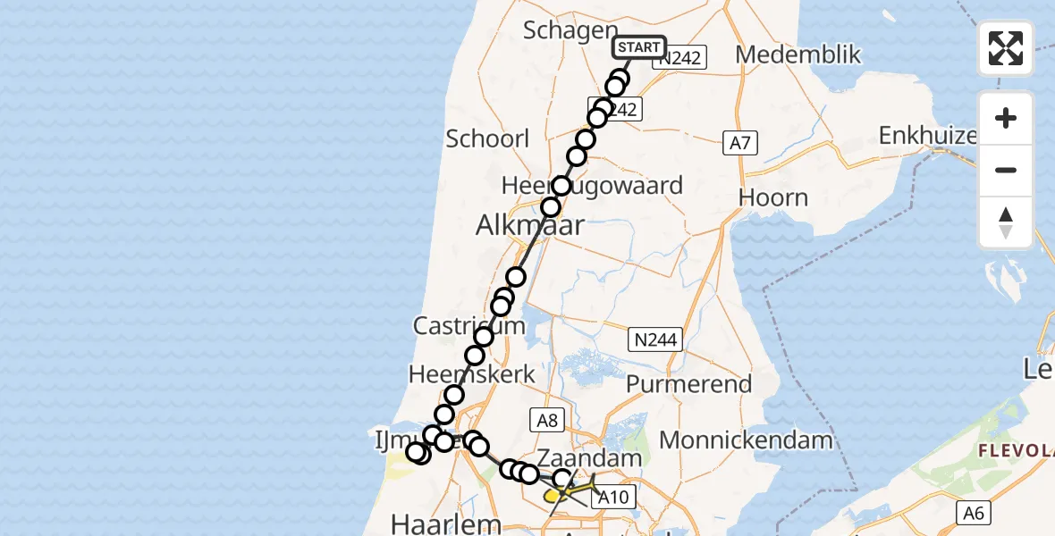 Routekaart van de vlucht: Lifeliner 1 naar Amsterdam Heliport