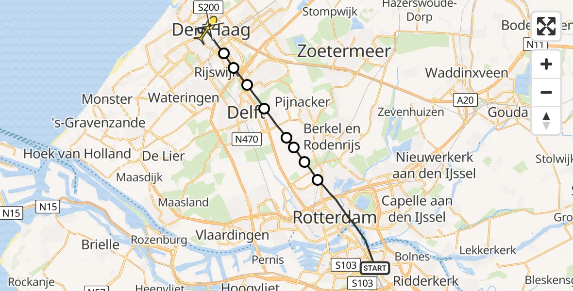 Routekaart van de vlucht: Lifeliner 2 naar Den Haag