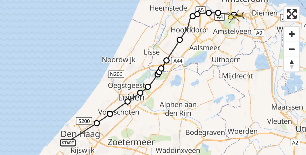 Routekaart van de vlucht: Lifeliner 1 naar VU Medisch Centrum Amsterdam