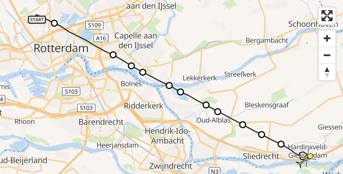 Routekaart van de vlucht: Lifeliner 2 naar Hardinxveld-Giessendam