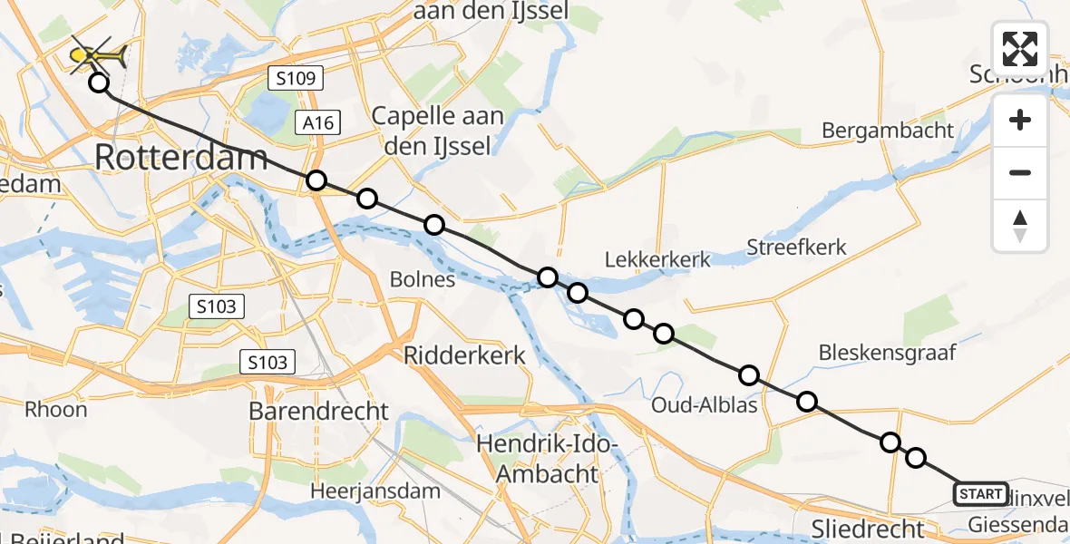 Routekaart van de vlucht: Lifeliner 2 naar Rotterdam The Hague Airport