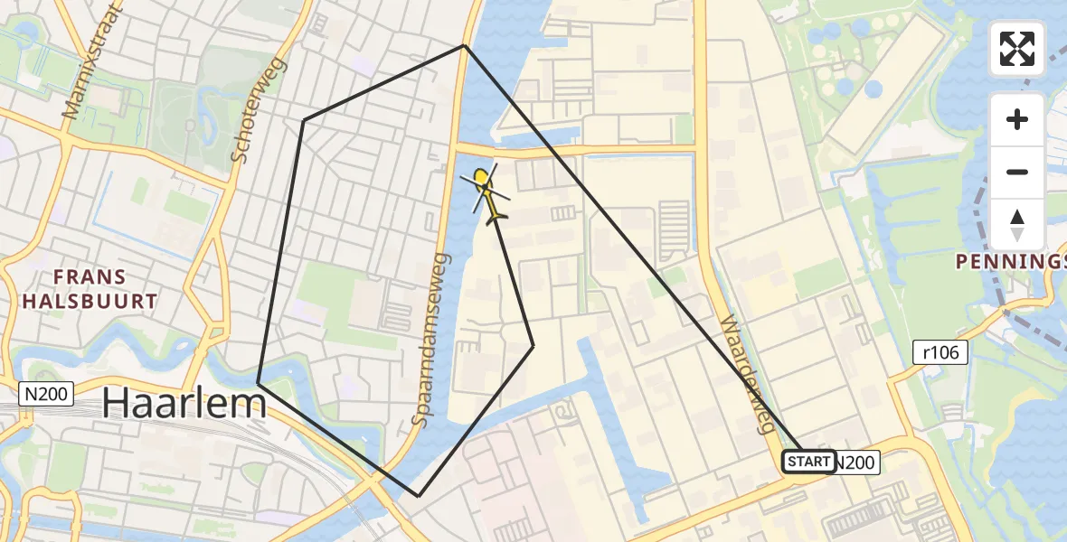 Routekaart van de vlucht: Politiehelikopter naar Haarlem