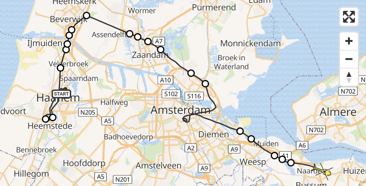 Routekaart van de vlucht: Politiehelikopter naar Naarden