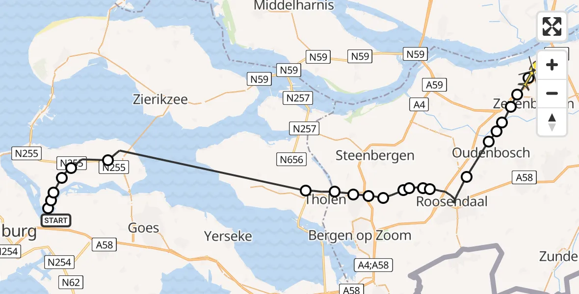 Routekaart van de vlucht: Politieheli naar Moerdijk