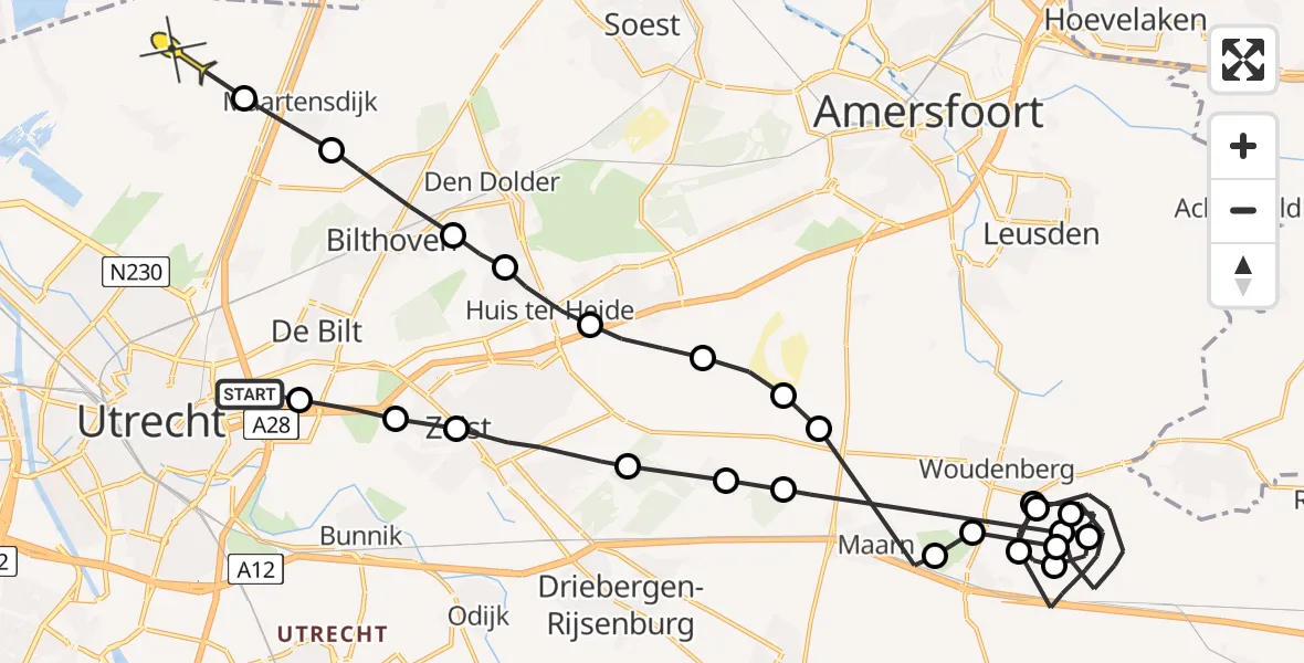 Routekaart van de vlucht: Politieheli naar Westbroek