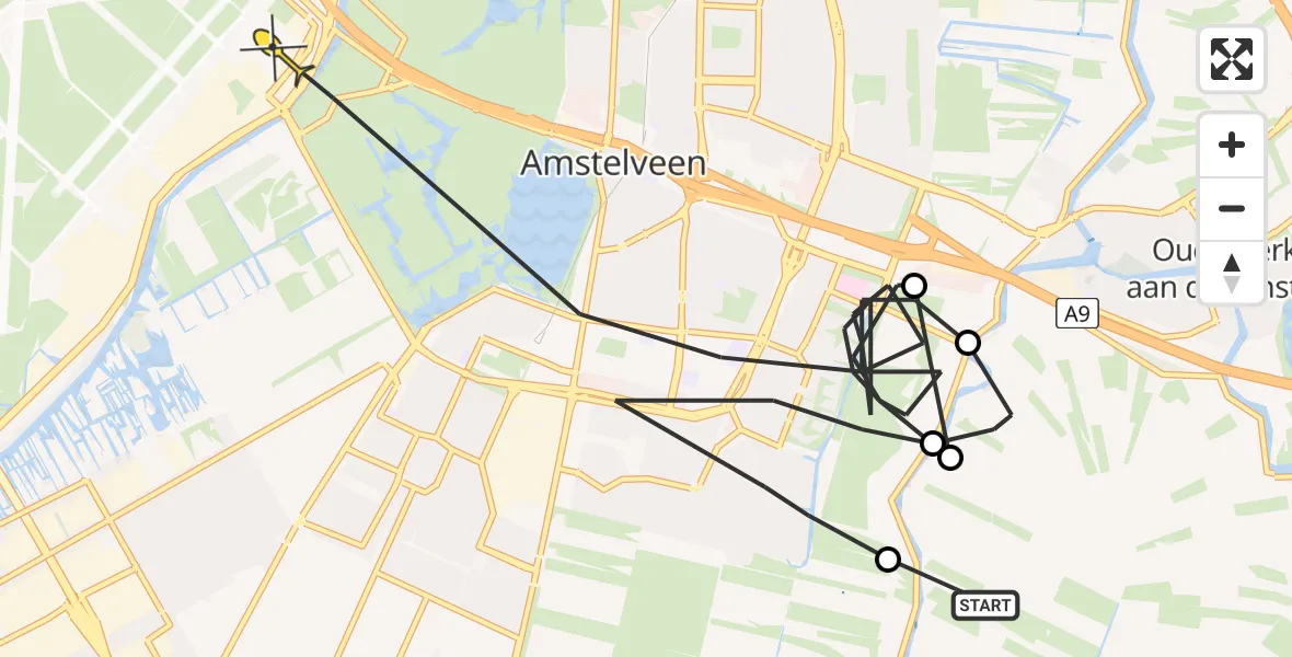 Routekaart van de vlucht: Politieheli naar Schiphol