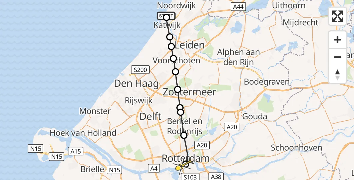 Routekaart van de vlucht: Lifeliner 2 naar Erasmus MC