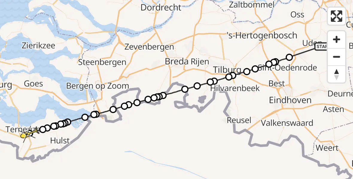 Routekaart van de vlucht: Lifeliner 3 naar Terneuzen