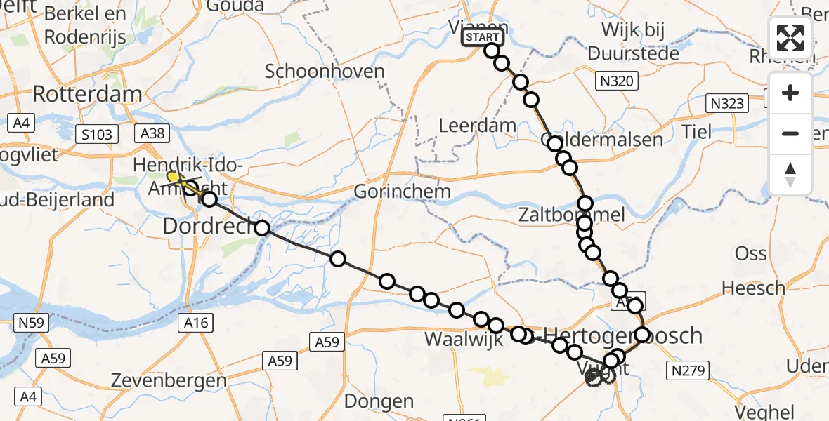 Routekaart van de vlucht: Politiehelikopter naar Hendrik-Ido-Ambacht