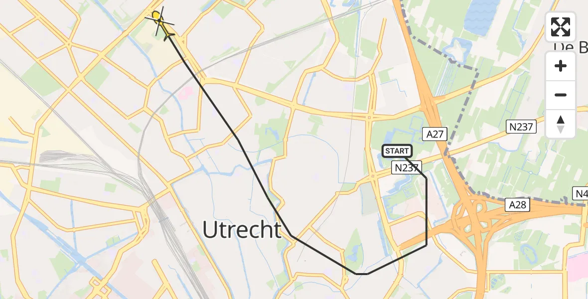 Routekaart van de vlucht: Politieheli naar Utrecht