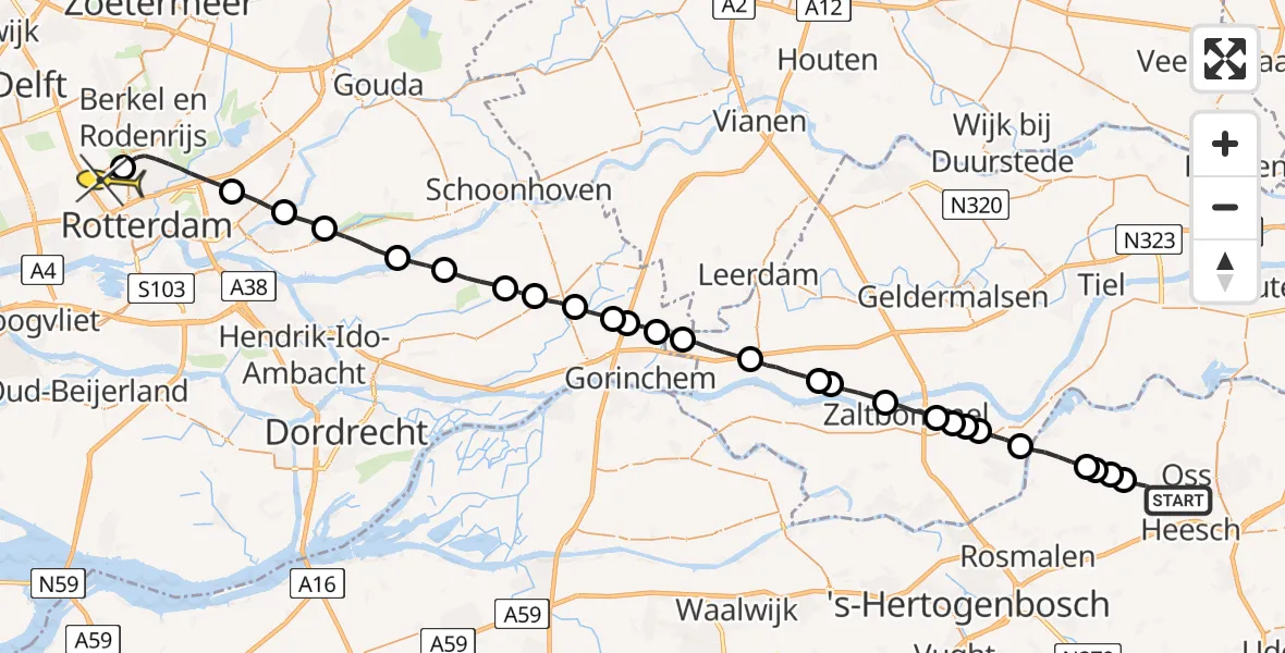 Routekaart van de vlucht: Lifeliner 2 naar Rotterdam The Hague Airport