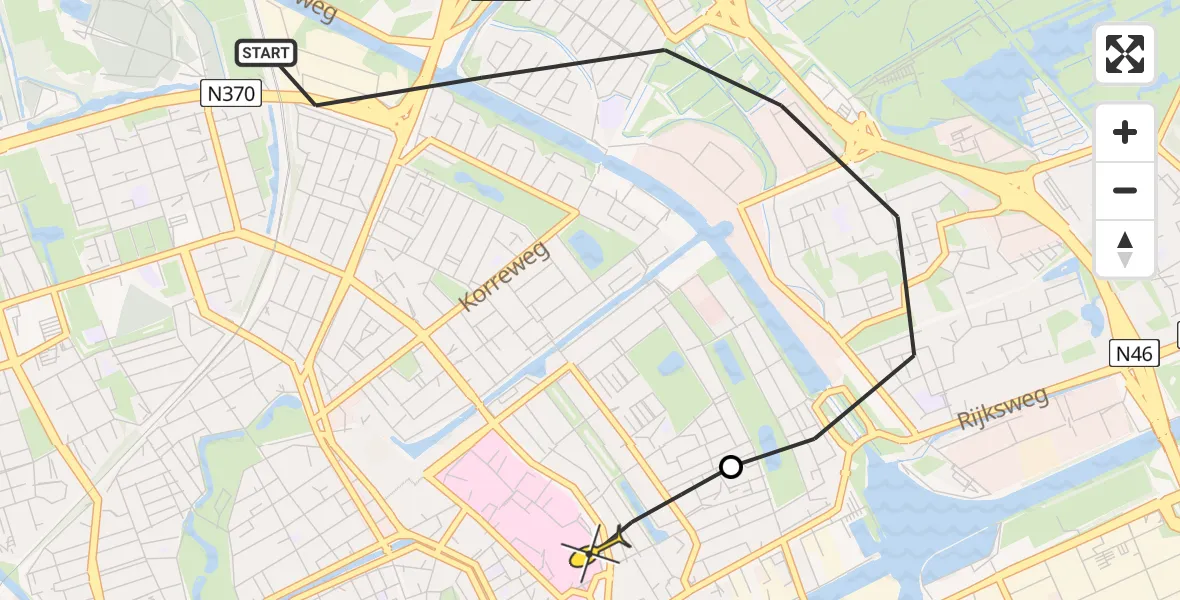 Routekaart van de vlucht: Lifeliner 4 naar Universitair Medisch Centrum Groningen