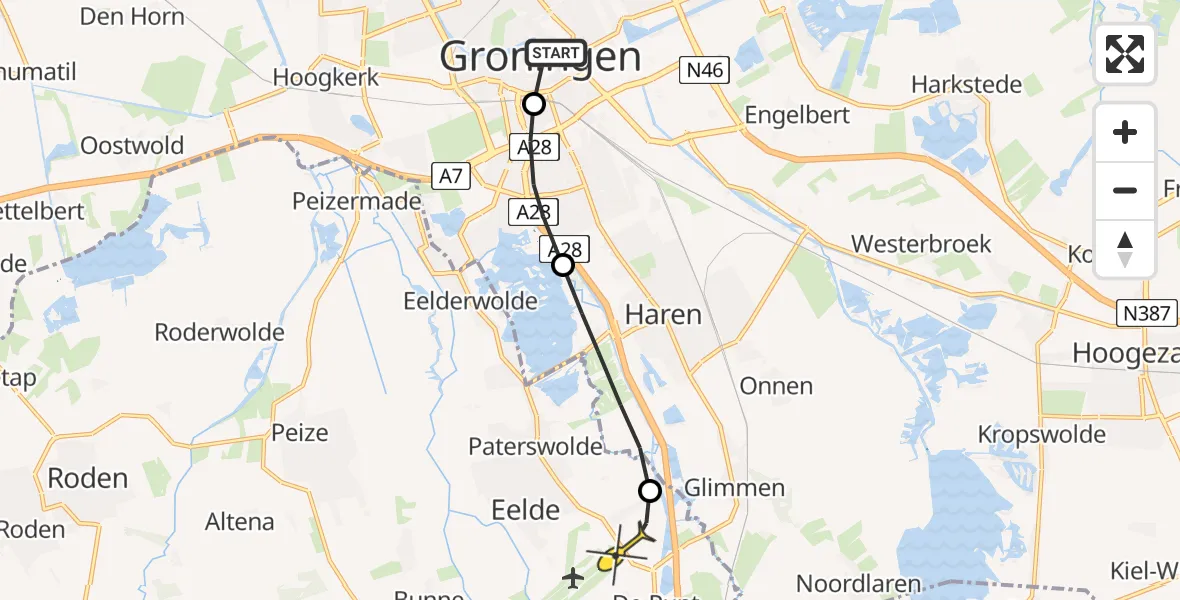 Routekaart van de vlucht: Lifeliner 4 naar Groningen Airport Eelde