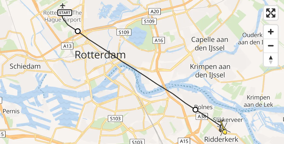 Routekaart van de vlucht: Lifeliner 2 naar Ridderkerk