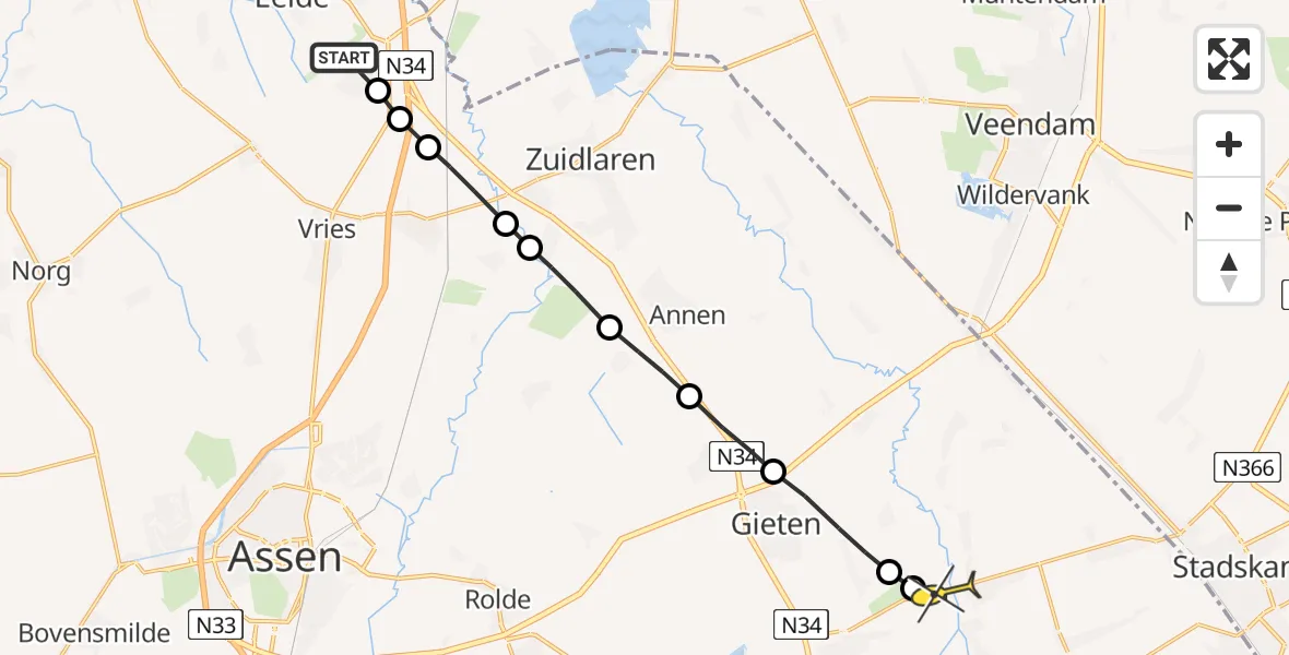 Routekaart van de vlucht: Lifeliner 4 naar Gasselternijveen