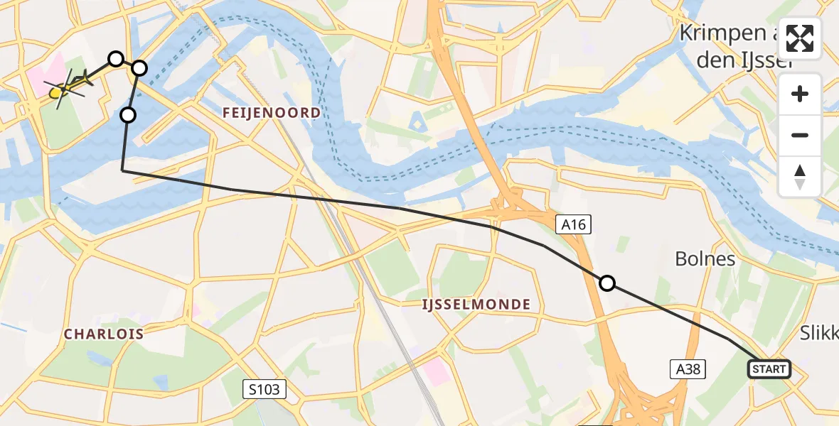 Routekaart van de vlucht: Lifeliner 2 naar Erasmus MC