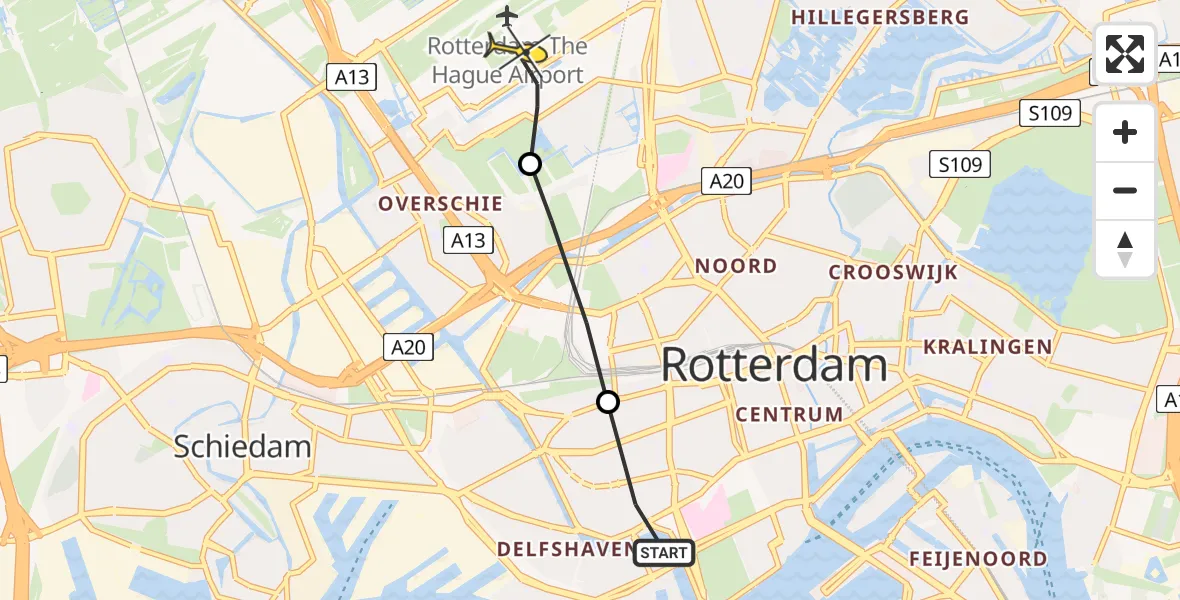 Routekaart van de vlucht: Lifeliner 2 naar Rotterdam The Hague Airport