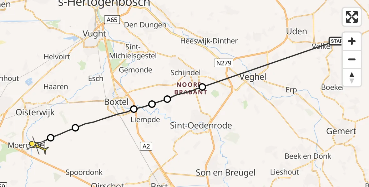 Routekaart van de vlucht: Lifeliner 3 naar Moergestel