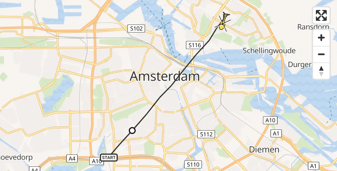 Routekaart van de vlucht: Lifeliner 1 naar Amsterdam