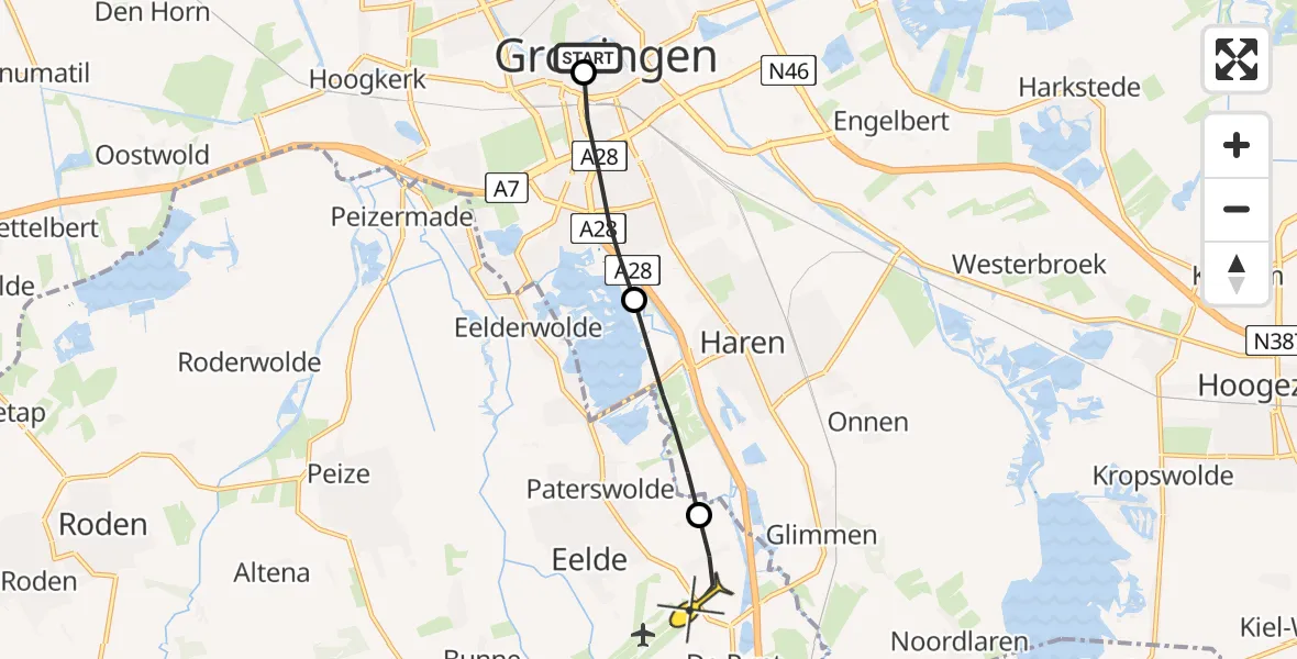 Routekaart van de vlucht: Lifeliner 4 naar Groningen Airport Eelde