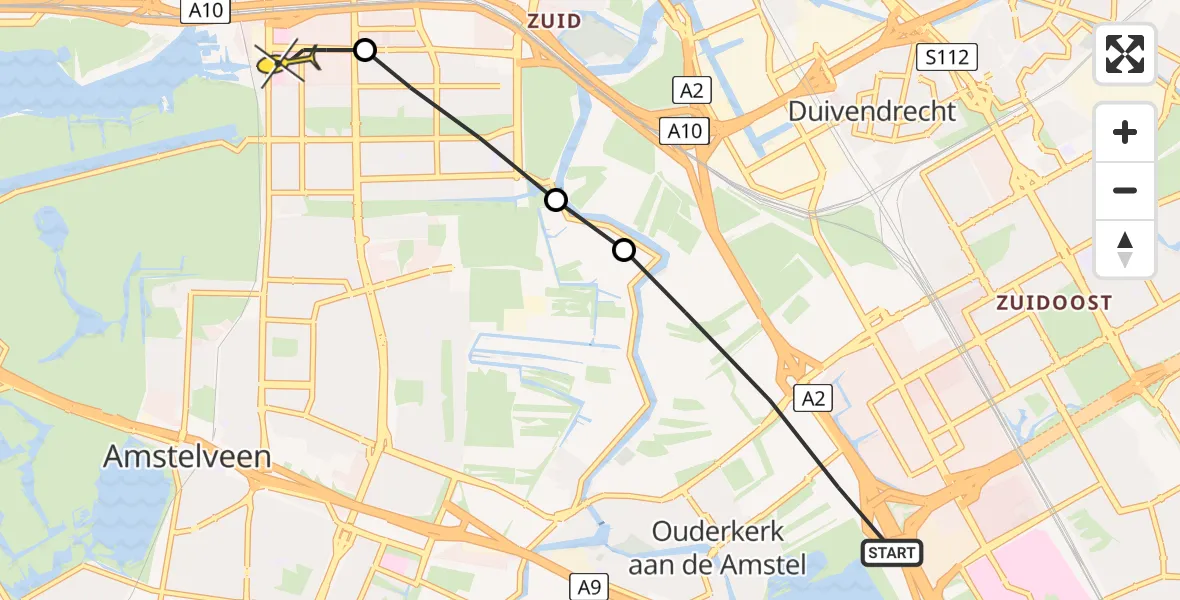 Routekaart van de vlucht: Lifeliner 1 naar VU Medisch Centrum Amsterdam