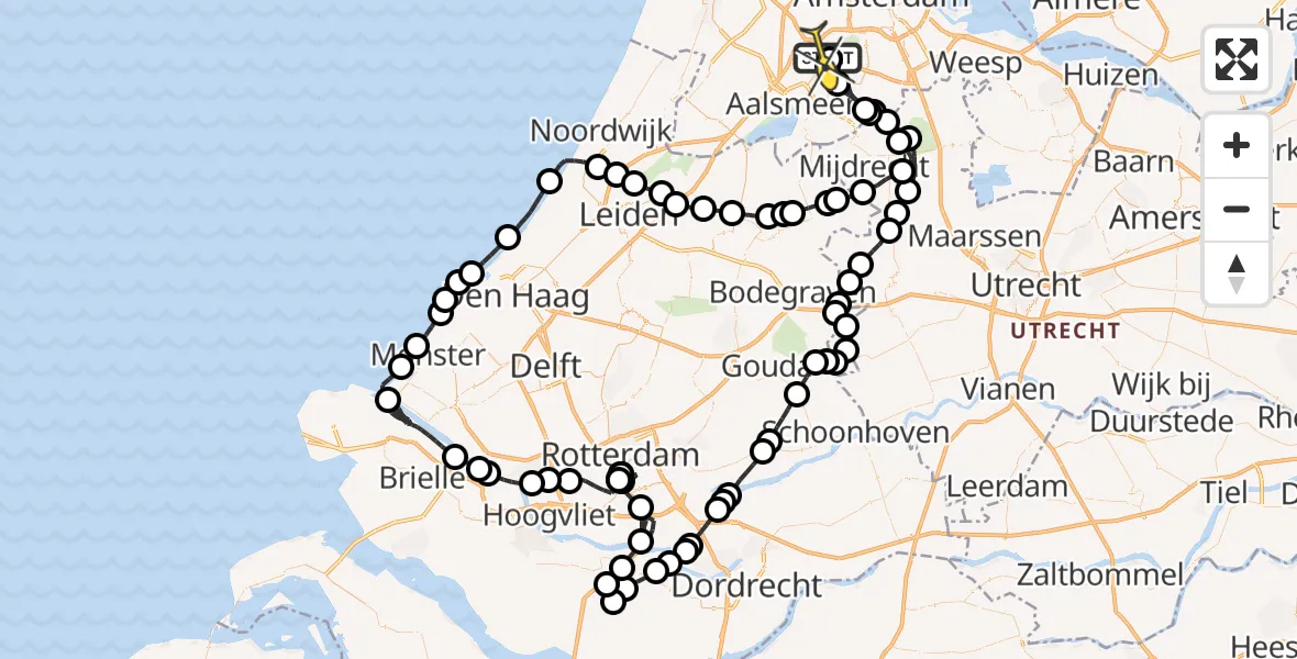 Routekaart van de vlucht: Politieheli naar Schiphol