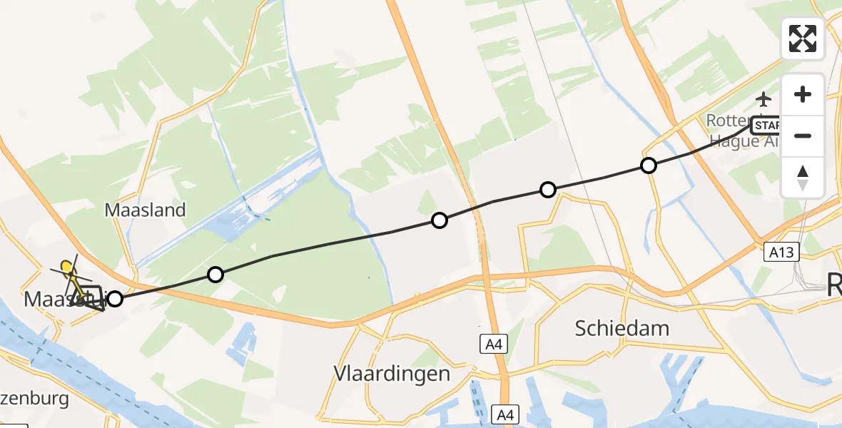 Routekaart van de vlucht: Lifeliner 2 naar Maassluis