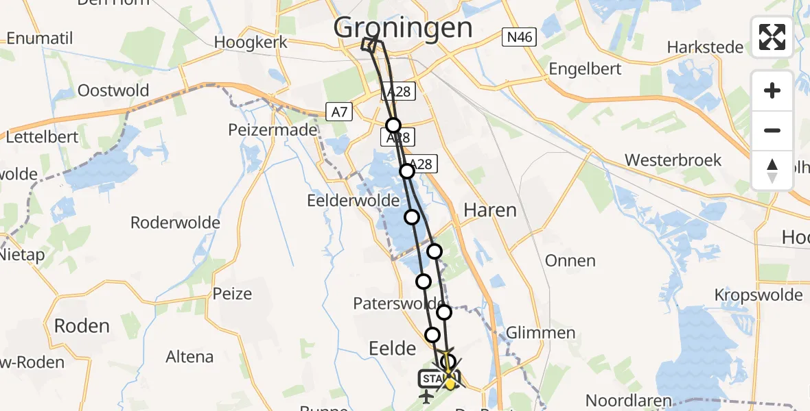 Routekaart van de vlucht: Lifeliner 4 naar Groningen Airport Eelde