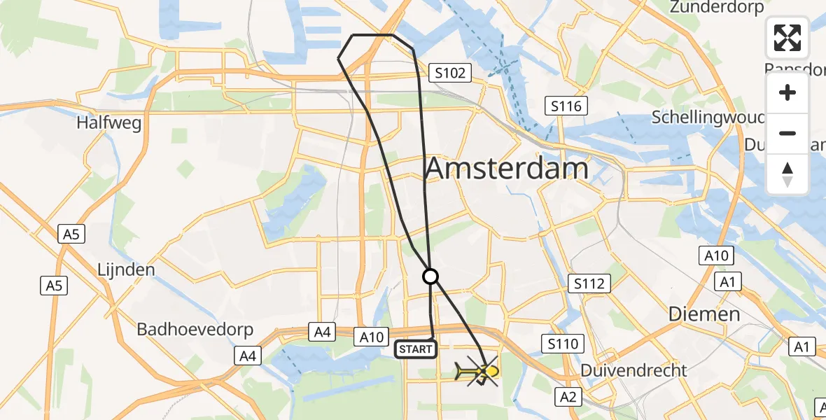 Routekaart van de vlucht: Lifeliner 1 naar Amsterdam