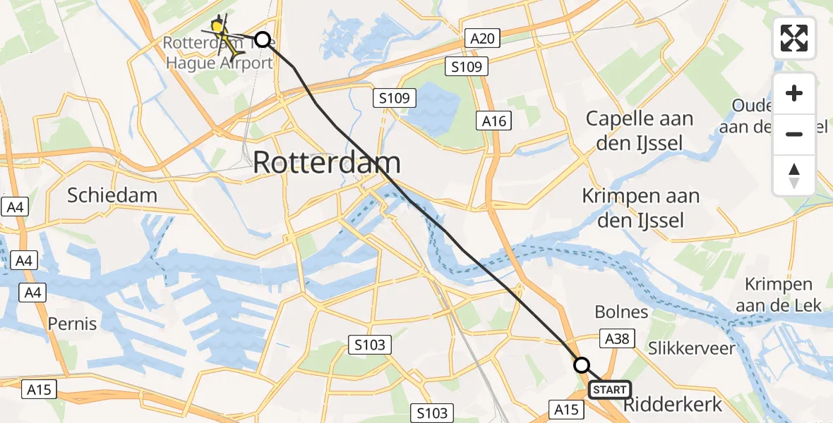 Routekaart van de vlucht: Lifeliner 2 naar Rotterdam The Hague Airport