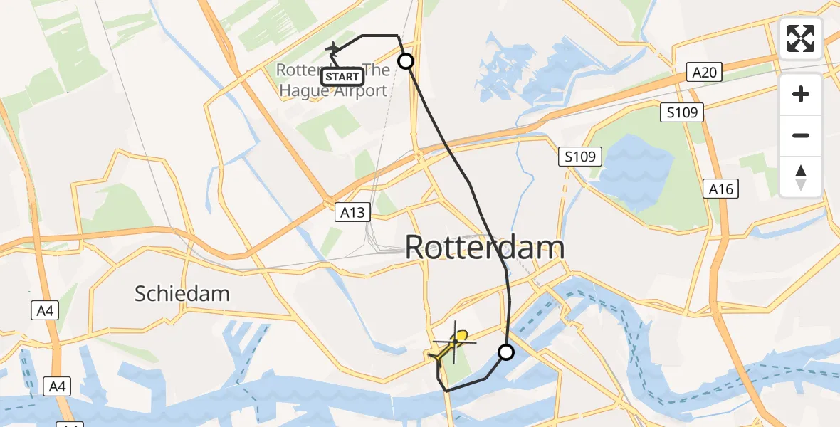 Routekaart van de vlucht: Lifeliner 2 naar Erasmus MC