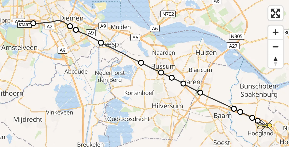 Routekaart van de vlucht: Lifeliner 1 naar Amersfoort