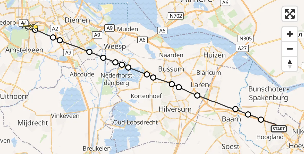 Routekaart van de vlucht: Lifeliner 1 naar VU Medisch Centrum Amsterdam