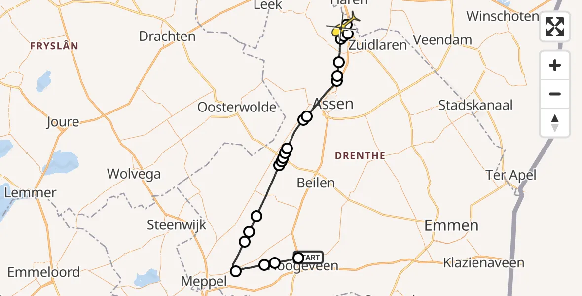 Routekaart van de vlucht: Lifeliner 4 naar Groningen Airport Eelde