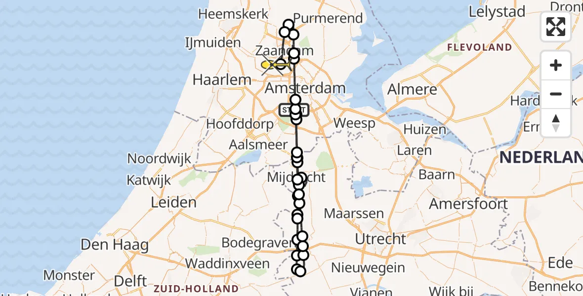 Routekaart van de vlucht: Lifeliner 1 naar Amsterdam Heliport