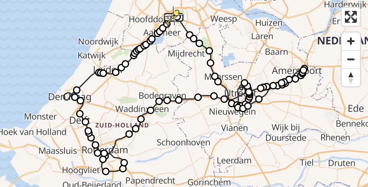 Routekaart van de vlucht: Politieheli naar Schiphol